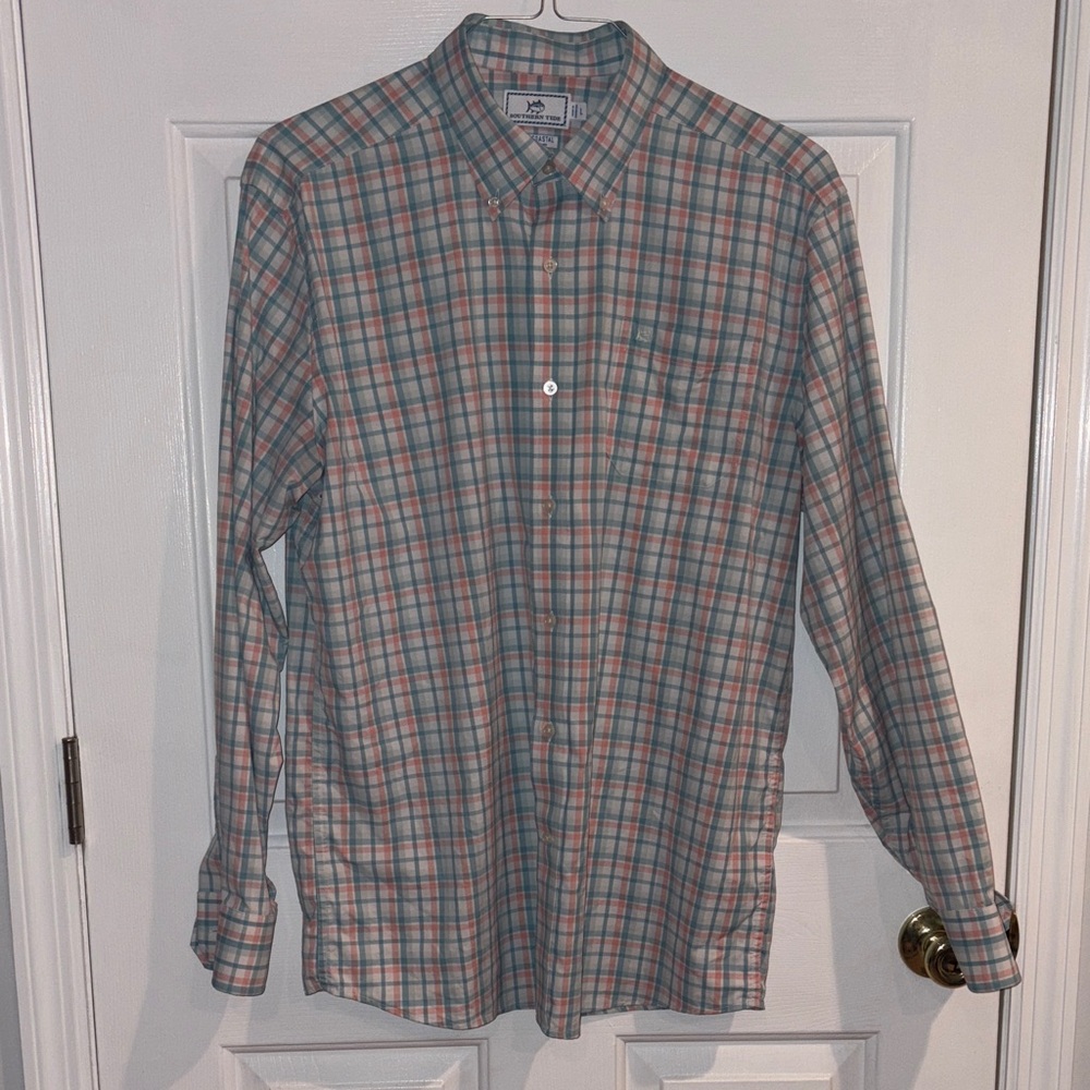 Southern Tide Blue and Pink Plaid Button-Down Shirt